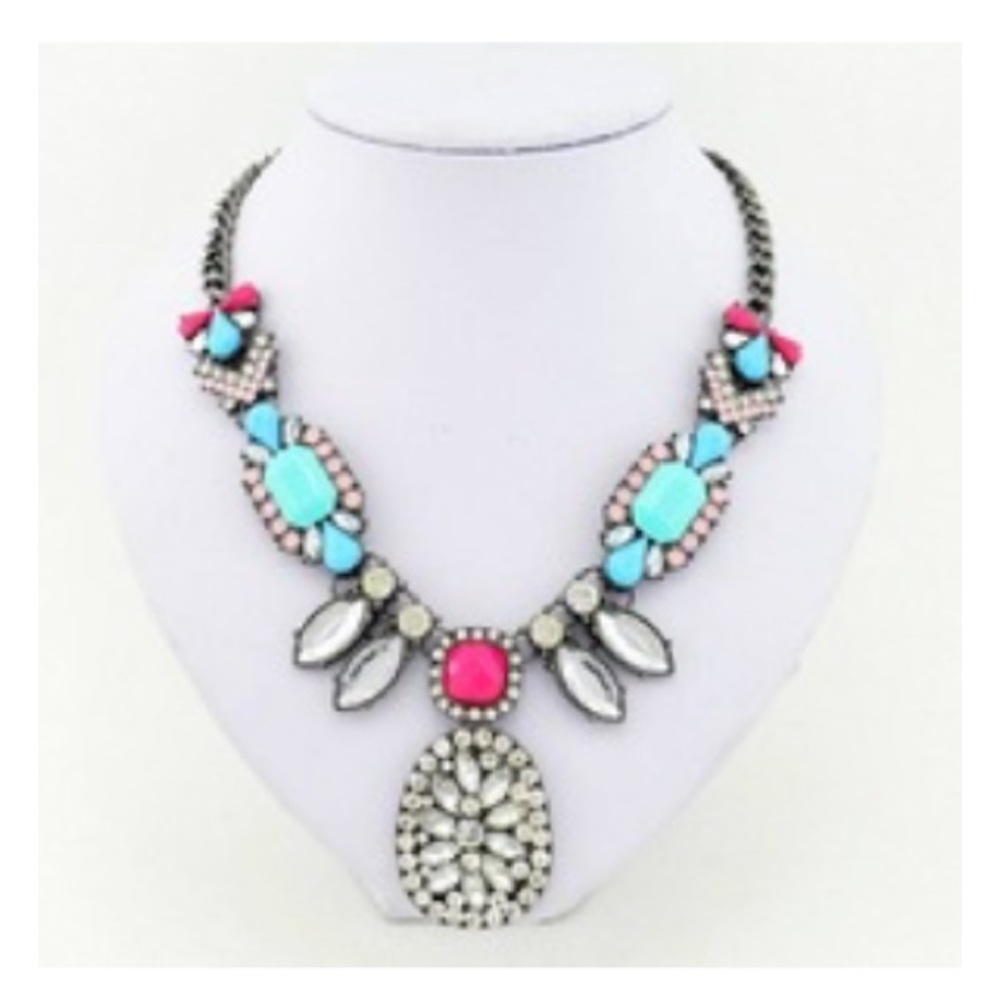 Statement necklace teal and hot pink!
